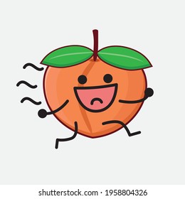 Vector Illustration of Peach Fruit Character with cute face, simple hands and leg line art on Isolated Background. Flat cartoon doodle style.