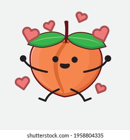 Vector Illustration of Peach Fruit Character with cute face, simple hands and leg line art on Isolated Background. Flat cartoon doodle style.