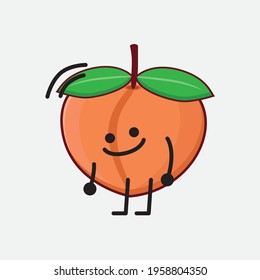 Vector Illustration of Peach Fruit Character with cute face, simple hands and leg line art on Isolated Background. Flat cartoon doodle style.