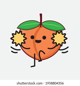 Vector Illustration of Peach Fruit Character with cute face, simple hands and leg line art on Isolated Background. Flat cartoon doodle style.