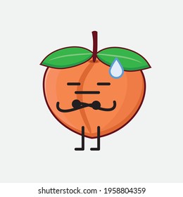 Vector Illustration of Peach Fruit Character with cute face, simple hands and leg line art on Isolated Background. Flat cartoon doodle style.