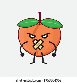 Vector Illustration of Peach Fruit Character with cute face, simple hands and leg line art on Isolated Background. Flat cartoon doodle style.
