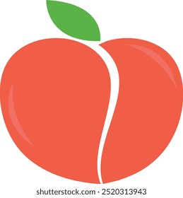 Ilustração vetorial do fruto do pêssego. Conceito de ícone de fruta isolada. Adequado para páginas iniciais da Web, banners, folhetos, adesivos e cartões: estilo de desenho animado plano