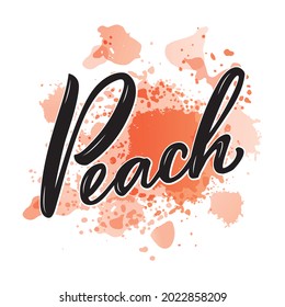 Vector illustration of peach handwritten text for banner, poster, menu, signage, advertisement, card, package design. Creative obligue lettering for web design or print
