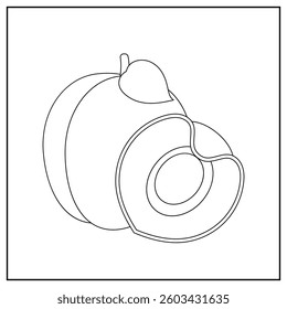 Vector illustration of peach isolated on white background. For kids coloring book.