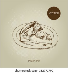 Vector illustration of a peach pie on the plate.