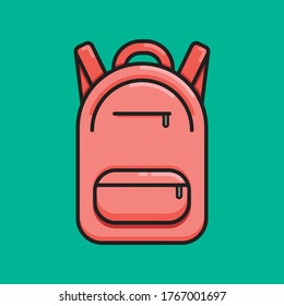 Vector illustration of a peach pink student or tourist backpack, rucksack, or knapsack on a flat background