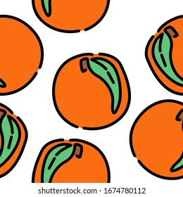 Vector illustration of peach. Seamless pattern white isolated background