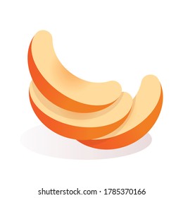 Vector illustration of peach slices on a white background. Peach for label, logo, menu and website, advertising, icons for printing on fabric. Healthy vegan food concept.