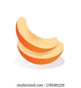 Vector illustration of peach slices on a white background. Peach for label, logo, menu and website, advertising, icons for printing on fabric. Healthy vegan food concept.