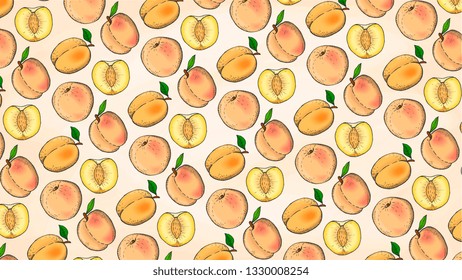Vector Illustration of Peaches Fruits Pattern Sketch Style