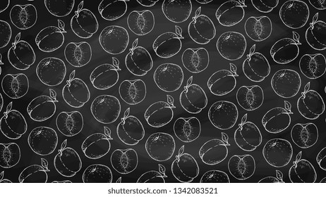 Vector Illustration of Peaches Pattern Chalkboard Sketch Style