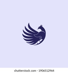 vector illustration of a peacock in dark blue color for symbol and logo. peacock logo template