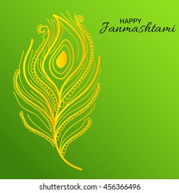 Vector illustration of a Peacock Feather with Green background for Happy Janmashtami.