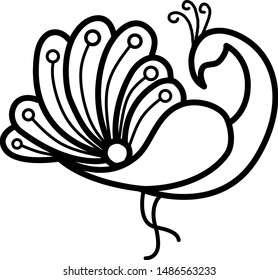 Vector illustration of peacock, minimalist monoline lineart outline bird icon logo template vector illustration,