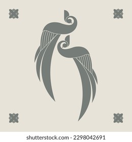 Vector illustration of peacock on beige background.