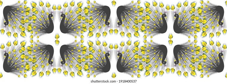 Vector illustration – peacock pattern, phoenix. Beautiful gray peacock background. 