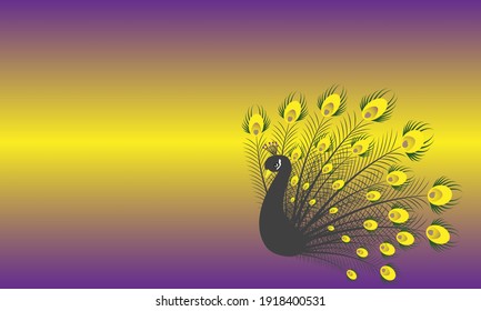 Vector illustration – peacock, phoenix. Beautiful gray peacock on a gradient background. Vector illustration with a bird.