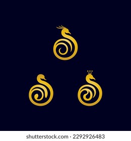 vector illustration of peacock, phoenix, swan for an icon, symbol or logo. collection of bird logos