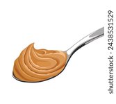 Vector illustration, peanut butter on a spoon, isolated on white background.