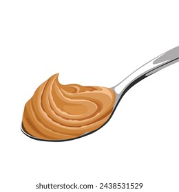 Vector illustration, peanut butter on a spoon, isolated on white background.