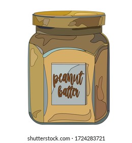 vector illustration illustration of peanut butter. Organic peanuts vector design illustration isolated on white background. This is flat food icon. Cartoon Jar of Peanut Butter Illustration