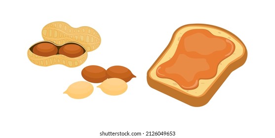 Vector illustration of peanut and peanut butter set. Vector set of peanut snacks