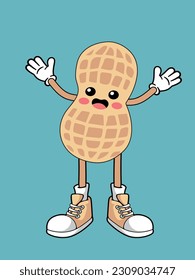 Vector illustration of peanut cartoon. Cute vector cartoon of peanut snack.