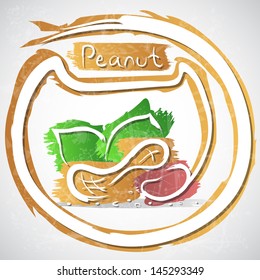 Vector illustration of peanut with leaves