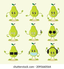 vector illustration of pear character fruit, good for fruit, and cartoon