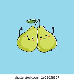 Vector illustration of a pear with a cute face, can be used for design illustrations on healthy food, or children's learning media or cute book covers and can also be made into stickers
