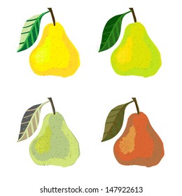 Vector illustration of a pear fruit. The drawing imitates dry brush watercolor technique. Set of four images for any package design like juice boxes, yogurt, jelly, candies, jam, caffeine free tea