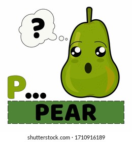 vector illustration of pear fruit with emoji characters. alphabet P for Pear. the concept of educating children to recognize the names  of fruit