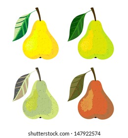 Vector illustration of a pear fruits. The drawing imitates dry brush watercolor technique. Set of four images for any package design like juice boxes, yogurt, dry fruit mix, jelly, candies, jam