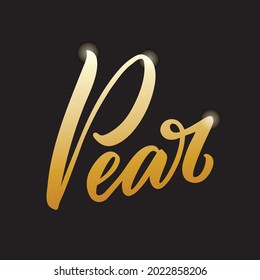 Vector illustration of pear handwritten text for banner, poster, menu, signage, advertisement, card, package design. Creative obligue lettering for web design or print
