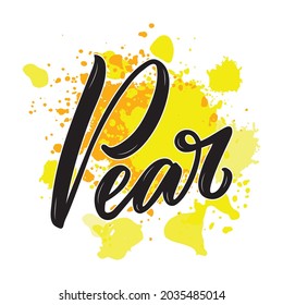 Ilustración vectorial del texto manuscrito de pera para banner, afiche, menú, señalización, publicidad, tarjeta, diseño de paquete. Grabado de bajo perfil creativo para diseño web o impresión
