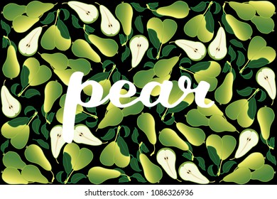 vector illustration of pear and leaf design with lettering pear background black and fruit EPS10