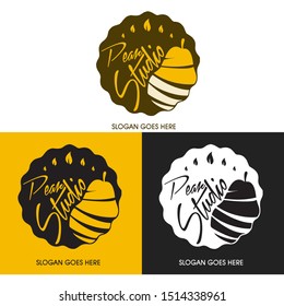 Vector illustration of a pear and leaves logo badge With different Background .