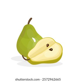 "Vector Illustration of a Pear with Leaves – Minimalist Design"