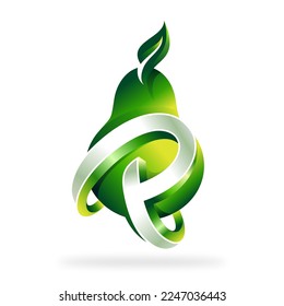 Vector illustration of Pear with Letter P Logo. Cute funny letter for poster, banner, T-shirt, sticker, brochure design. Vector illustration