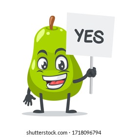 vector illustration of pear mascot or par character holding sign says yes