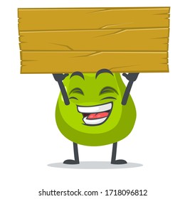 vector illustration of pear mascot or par character holding blank wooden