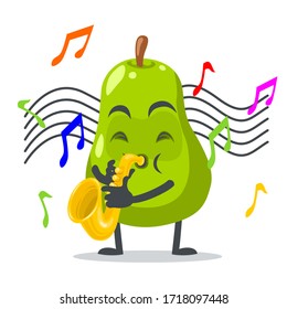 vector illustration of pear mascot or par character playing saxophone
