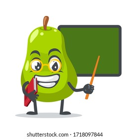 vector illustration of pear mascot or par character teaching in front of blackboard