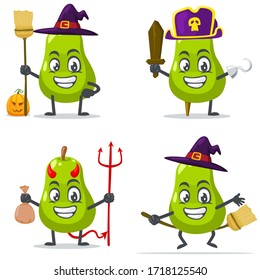 vector illustration of pear mascot or par character collection set with love or halloween theme