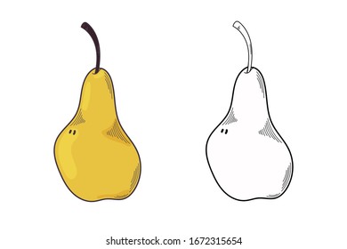 Vector illustration of pear on white background. Organic Vegetarian Products. Set of pear symbols applicable to restaurant or package menu, labels, poster, print. Colored pears on a white background.