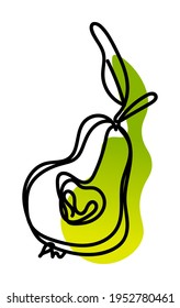 Ilustración vectorial de pera en un estilo interminable de línea. Fondo de puntos abstracto verde y amarillo. Se puede aplicar como pegatina, icono, logotipo.