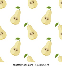 Vector illustration of pear slices on a light background. Bright fruit seamless pattern with a juicy pear image.