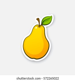 Vector illustration. Pear with stem and leaf. Healthy vegetarian food. Cartoon sticker in comics style with contour. Decoration for greeting cards, posters, patches, prints for clothes, emblems