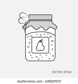 Vector Illustration: Pearl Jam In A Jar. Decorated Jar With Jam. Drawings For Children, Coloring Pages